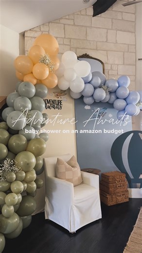 Becky George | House + Home on Instagram: "got to host the sweetest, whimsical “adventure awaits” themed baby shower for my dearest BFF @sonylilly this weekend // loved putting this decor together, it was so special and fun! 🤩 can’t wait to meet this precious baby—you are so loved! (fun @sugarfina gummy bear favors from @jen.arth, beautiful food + charcuterie cups from @sophy.varghese, yummy cake from @elzyanderson, custom cookies by @weirunique) 🔗 comment BABY and I’ll send you a link to ever
