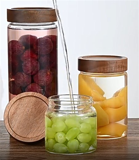 Glass Storage Containers,Glass Jars With Lids,Heatproof High Borosilicate Glass Storage Sealed Jar,Clear Glass Container With Maple Wood Lid,Food Grade Jar For Household Storage.（A）