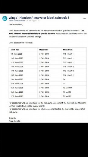 Wings1 Handson/Innovator Mock schedule! | TCS Associates Important Info