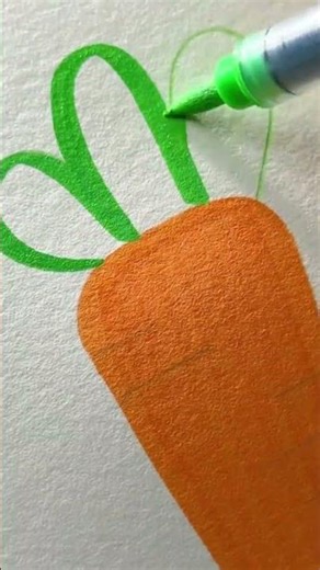 Process of coloring carrot drawing using orange marker on white paper.