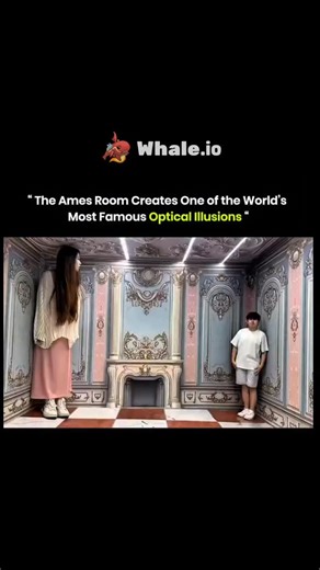 Raj kumar raju on Instagram: "The Ames Room is one of the most famous optical illusions ever built. Created by Adelbert Ames Jr. in 1946, it makes people appear to grow or shrink as they move across the room. At first, it looks like one person is much larger than the other. In truth, both are the same size. The illusion happens because the room is built with distorted walls, ceiling, and floor that form a trapezoid, not a square. From one fixed point, your eyes assume the space is normal, so you