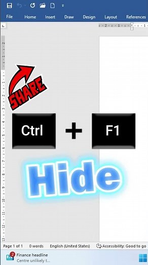 🔥Ctrl + ? MS Word Tabs and Commands Hide or Show | Hide or Show Tabs Commands in MS Word | #shorts