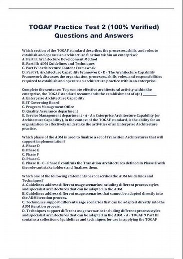 TOGAF Practice Test 2 100% Verified Questions and Answers