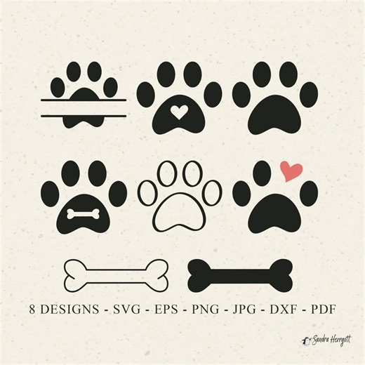 Dog Paw Bone Plotter File Svg Dxf Png Eps Jpg Puppy Heart Cricut Pet Silhouette Baby Animal Clipart Laser Cut Template Lover Icon Monogram - Etsy Canada