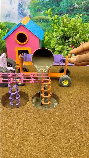 😍 Mini Construction Tractor at Work | Concrete Pillar Making
