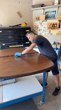 The secret to a perfect wipe on polyurethane finish! It’s easier than you think. #woodfinish #diy