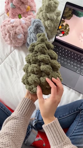 Sabrina-Rose Benedict on Instagram: "This bobble tree pattern is a quick and easy DIY that everyone needs for Christmas! 🧶 You can finger knit your own too! My video tutorial and written pattern walks you through every and includes 3 sizes! Comment “tree” and I’ll send you the info so you can start crafting! #chunkyyarn #tree #christmas #yarn #handknit #tutorial #crafts #chunkyknit"