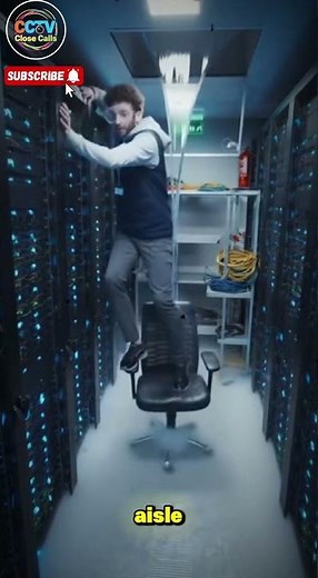 Data Center Nightmare!Tech Guy Escapes Massive Server Room Flood on an Office Chair #cctv #nearmiss