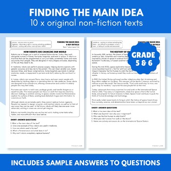 10 x Find the Main Idea Passages Non-Fiction Reading Comprehension | Grade 5 & 6
