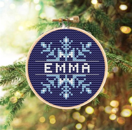 Snowflake Cross Stitch Pattern With Alphabet Chart for Personalized Christmas Ornaments With Names - Etsy