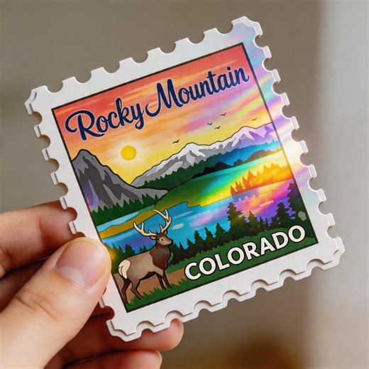 Rocky Mountain Colorado Stamp Sticker, Vintage Travel Decal, Holographic Laptop Water Bottle, Custom Available - Etsy