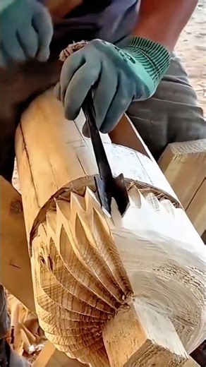 Detailed Wood Carving Craftsmanship Using Specialized Chisel for Artistic Timber Decor