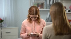 Deaf lady asking friend phone number, communication in sign language, dialogue