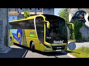 Smooth Bus Driving Through Narrow Country Roads - Euro Truck Simulator 2 | Steering Wheel Gameplay