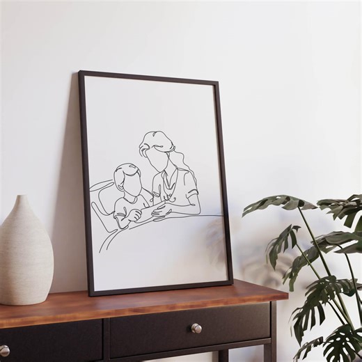 Minimalist Nurse With Child Line Art Print, Pediatric Clinic Decor (digital Download) - Etsy
