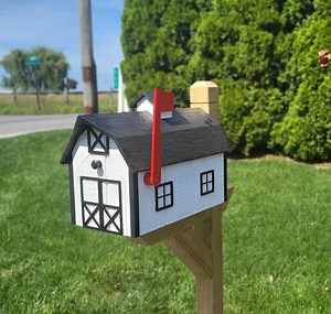 Dutch Barn Mailbox Amish Handmade, Choose Your Color, Wood Amish Mailbox With Red Flag Black Roof - Etsy