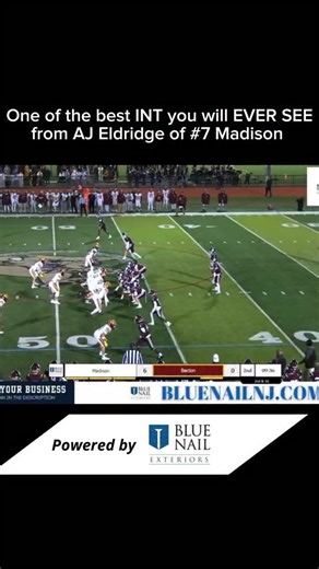 12K views · 74 reactions | This INT is definitely Sportscenter top 10 WOW. What a one handed interception by AJ Eldridge as #7 Madison wins and advanced to the sectional final! Highlight brought to you by @bluenailnj #wow #unreal #play #athletes #team #highlight #win #playoffs #football | Morris Sussex Sports | Facebook