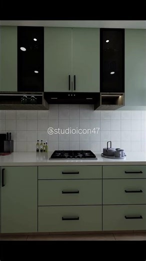 Soft sage tones, clean lines, and a calm, clutter-free vibe— in this kitchen with minimal design