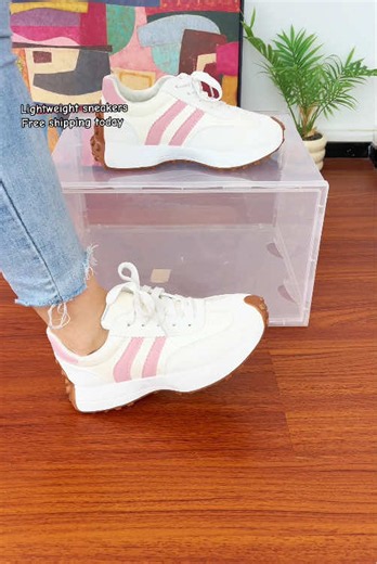 Pink & white lace-up sneakers Slip,so cute!!💕✨#tiktokmademebuyit #sneakers #casualshoes #trendyshoes #womenshoes