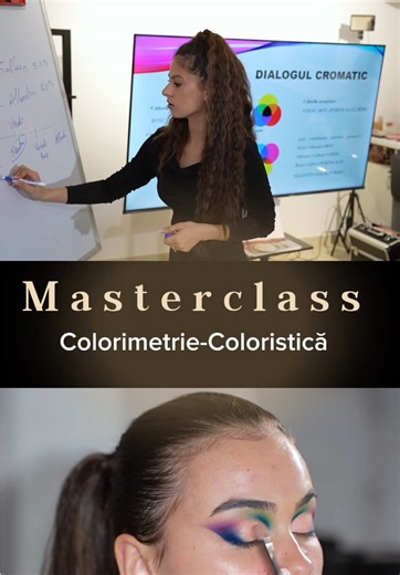 Masterclass-ul de la București nu a început cu demonstrația de machiaj, ci tu teorie!🤩 Mai bine de patru ore și jumătate am stat doar în teorie: în fața ecranului, a cercului cromatic și a fișelor de lucru. Am “desfăcut” culoarea în bucăți mici pentru a se înțelege logic componentele ei. Am vorbit mult despre dialogul cromatic, despre cum reacționează culorile una lângă alta, despre valoare înainte de subton și despre cât de ușor poți greși un machiaj dacă nu înțelegi luminozitatea. Am analizat