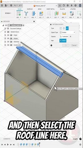 Fusion 360: pattern on path roof shingles #3dprinting #fusion360tutorial #fusion360