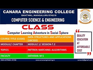 VTU DSA (18CS32) Data Structures and Applications [Pattern Matching Algorithms] (M1 L7.2)