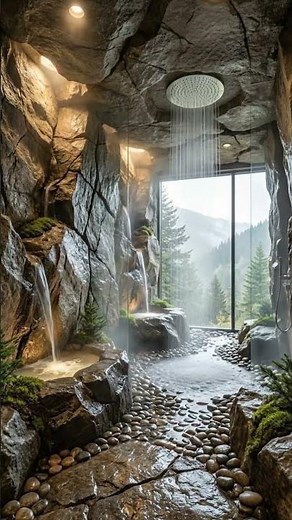 Wow! This nature scene shower looks absolutely incredible! 😱👏 #interiordesign #bathroom #home