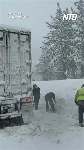 Motorists on Interstate 80 in the Sierra Nevada mountains are facing difficult conditions, and traffic backed up due to a significant snowstorm in Soda Springs, California, on Thursday. | NTD Life