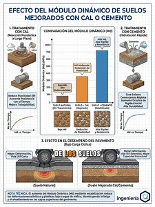 🚀 ¡Maximizando la Resistencia de tu Suelo! 🏗️ ¿Sabías que estabilizar el suelo puede transformar la vida útil de tu pavimento? ¡El secreto está en el Módulo Dinámico (Md)! 🌱 Suelo Natural vs. Mejorado: Un suelo sin tratar tiene Bajo Md y Alta Deformabilidad. ** 석 Tratamiento con CAL:** Reduce la plasticidad (IP) y mejora la trabajabilidad. Genera una reacción puzolánica a largo plazo. Resultado: Md Moderado y Reducción de Plasticidad. 🧱 Tratamiento con CEMENTO: Crea enlaces cementantes rápid