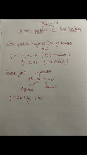 Class-9th chapter-4( Linear Equations in Two variables) Exercise 4.1 #classnotes #boardexamination