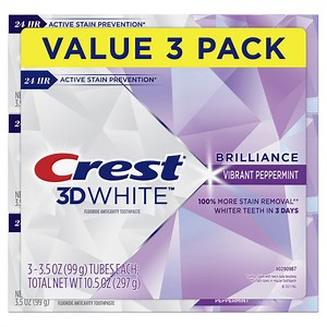 Crest 3D White Brilliance Toothpaste, Vibrant Peppermint, 3.5 oz, 3 Pack