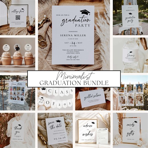 Minimalist Graduation Invitation Bundle, Simple High School Graduation Party Template Bundle, Grad Party Invite and Party Decor, TP1 - Etsy