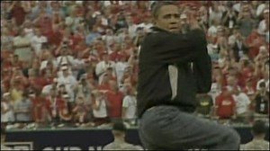 Obama pitches at baseball game