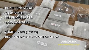 All the components are laid out for an Armortek 1:6 scale all metal Churchill tank kit. There are: - 1,199 parts - 243 unique parts - 2,409 fasteners All together, they weigh in at 75kg (165lbs). We always lay all the parts out to check our packing lists before we start boxing up the kits ready for shipping. It's normally a moment when we reflect back on all the months of work that have gotten us to this point. And now ... we can sit back and enjoy all the build blogs from our customers ... oh, 