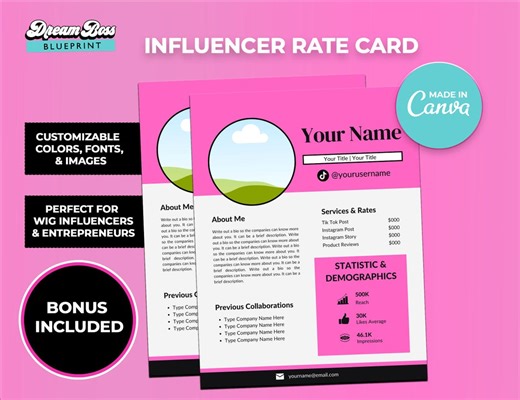 Editable Influencer Rate Card Template, Wig Influencers (canva, Digital Download) - Etsy