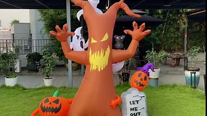 8 FT Halloween Inflatable Outdoor Dead Tree with Pumpkin, White Ghost and Tombstone, Blow Up Yard Decoration Clearance with LED Lights Built-in for Party, Yard, Garden, Holiday