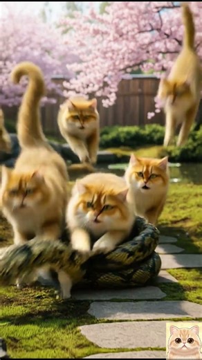 Shocking! 😱😱 Cats unite to fight snake and rescue the dog 🐾