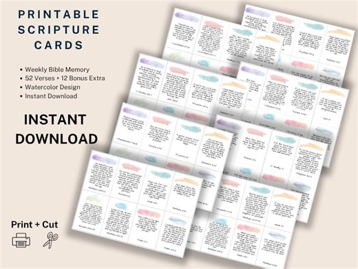 Printable Bible Verse Cards | Christian Scripture, Weekly Memory (instant PDF) - Etsy