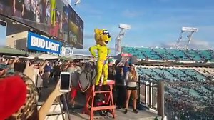 We can't stop laughing at this. Real, actual tears from laughing. Oh, just a video of Jaxson de Ville stripping down to a Speedo before he belly-flops into an EverBank Field pool: LISTEN: Playoffs podcast with Brent Martineau, Dan Hicken: http://bit.ly/2BfVqEO | Action News Jax