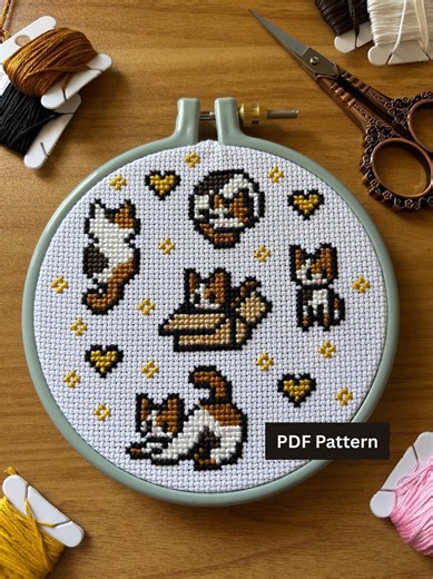 Cat Cross Stitch Pattern PDF | 5 Inch Hoop - Small Easy Beginner Pattern | Cat in a Box, Stretching, Kitty Embroidery | Instant Download - Etsy