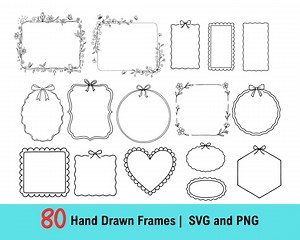 80 Hand Drawn Frames SVG PNG Bundle | Hand Drawn Borders SVG | Cute Frames Clipart | Coquette Bows | Whimsical Borders | Digital Download - Etsy Australia