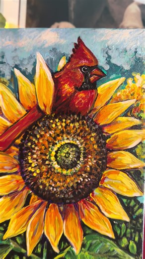 Cardinal Sunflower: Original Textured Painting