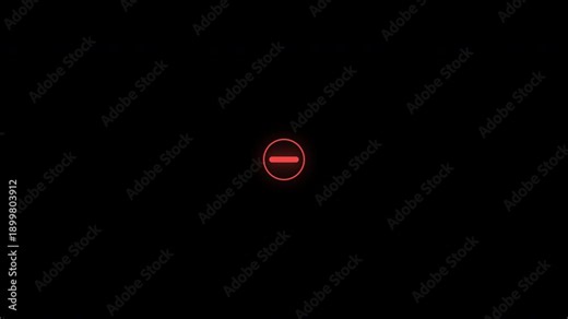 Animated glowing red neon minus sign symbol pulsing on black background