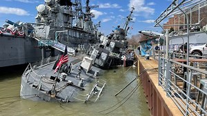 WWII naval ship, USS The Sullivans, sinking in Buffalo, New York park