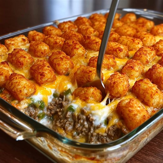 88K views · 237 reactions | Best Tater Tot Casserole The ultimate cozy casserole—seasoned ground beef layered with cheese and green beans, all topped with crisp, golden tater tots. Ingredients Hearty Base: 1 pound lean ground beef ½ medium onion, diced 2 cloves garlic, minced | Stir of Comfort | Facebook