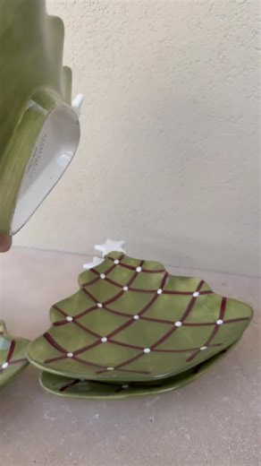 Pottery Barn Seasons Greetings Christmas Tree Plates – Set of 4 Holiday Appetizer Plates – Green Red White Ceramic – Christmas Tableware - Etsy