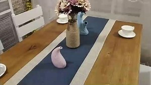 HomeyHo Heavy Rustic Table Runner with Fringe - Blue Linen Table Runner for Dining & Living Room - Boho Farmhouse Style - Washable - Wide 15 x 71 Inch