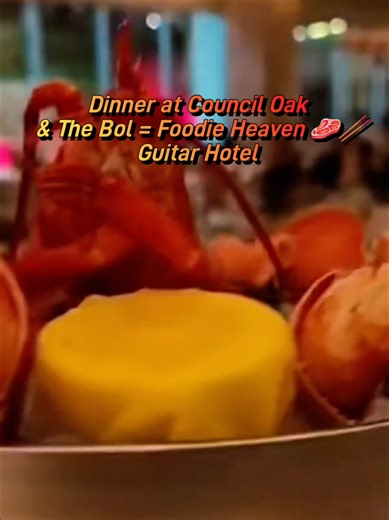 Where world-class dining meets iconic entertainment. Checking into the legendary Guitar Hotel at Seminole Hard Rock Hollywood for the ultimate foodie & luxury getaway! 🎸✨ Beyond the iconic light shows, the dining here is next level. We had an incredible dinner at Council Oak Steaks & Seafood (the dry-aged steaks are a 10/10!) and stopped by The Bol for some amazing authentic Asian cuisine. 🥩🥢 ​🚨 MASSIVE DEAL ALERT: If you're a first-time booker through TikTok, you can now get $80 CASH BACK v