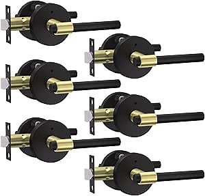 Goldenwarm 6 Pack Black and Gold Interior Door Handles, Privacy Lever Door Handle, Interior Door Lever Pack, Black and Gold Door Handles Interior for Bedroom, Bathroom