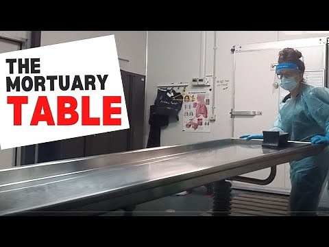 A close up look at the mortuary table